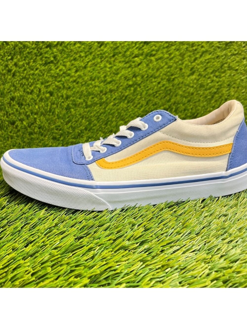 Vans Old Skool Boys Size 7 Blue Yellow White Athletic Skate Shoes Sneakers